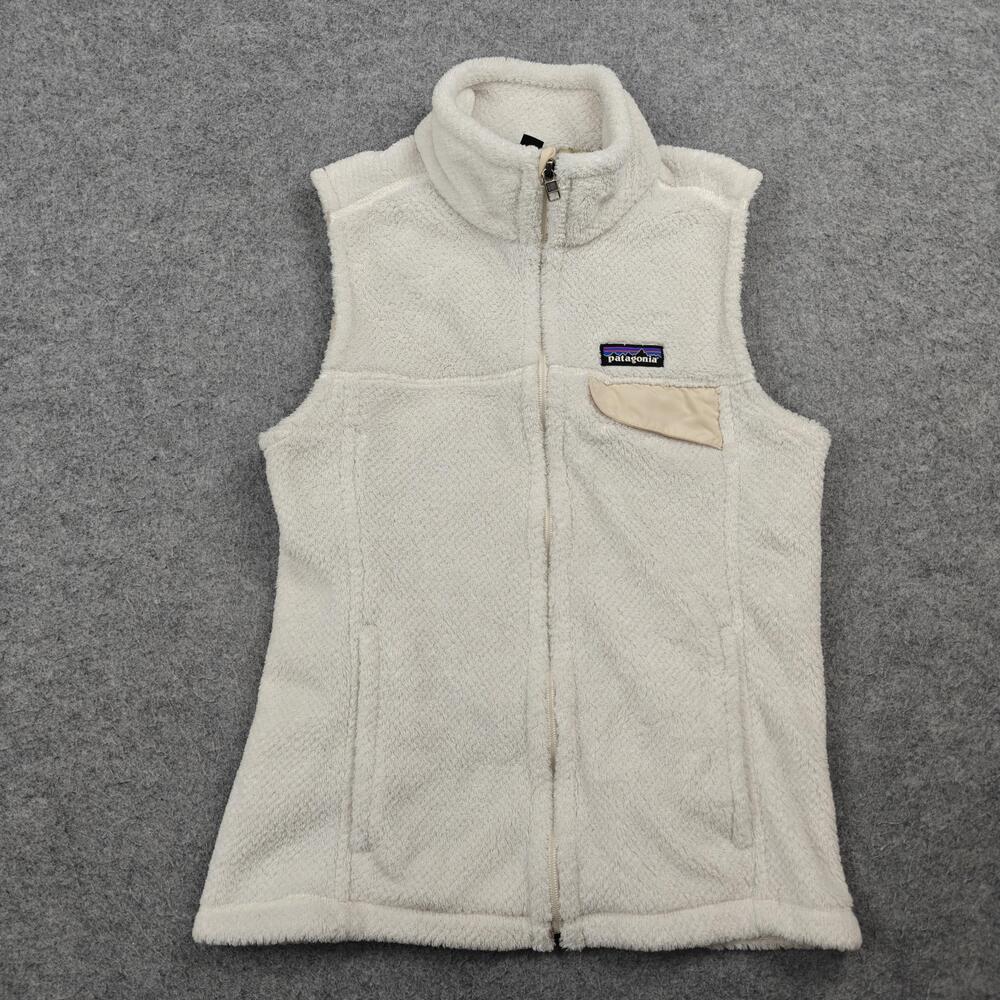 Patagonia Vest Womens Medium White Fleece Full Zip Pockets Polartec Lightweight